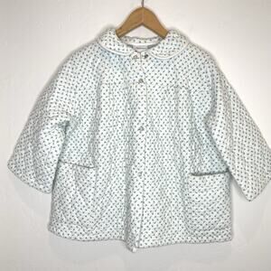 Vermont Country Store Quilted Bed Jacket Tiny Blue Flowers Snap Up Womens XL